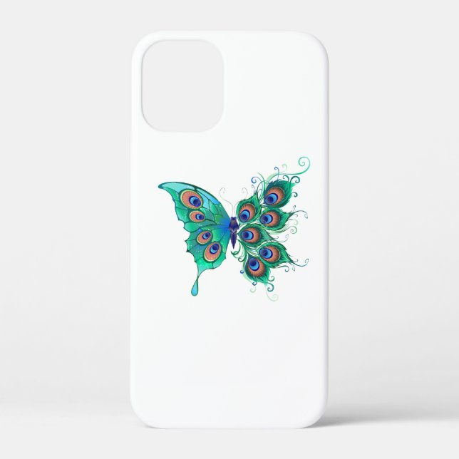 Butterfly with Green Peacock Feathers Case-Mate iPhone Case (Back)