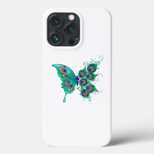 Butterfly with Green Peacock Feathers Case-Mate iPhone Case (Back)
