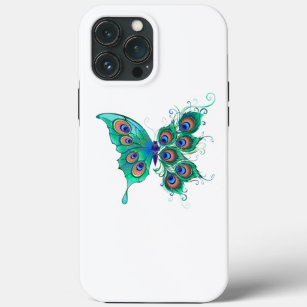 Butterfly with Green Peacock Feathers iPhone 13 Pro Max Case