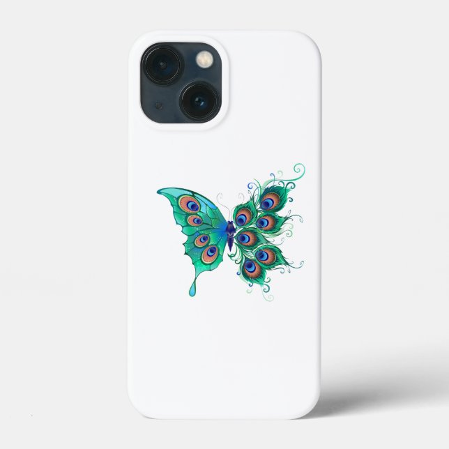 Butterfly with Green Peacock Feathers Case-Mate iPhone Case (Back)
