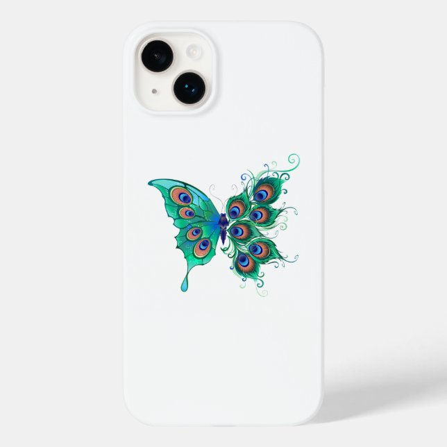 Butterfly with Green Peacock Feathers Case-Mate iPhone Case (Back)