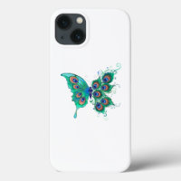 Butterfly with Green Peacock Feathers