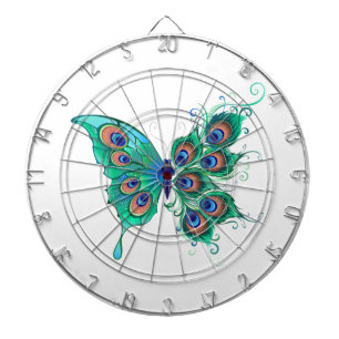 Butterfly with Green Peacock Feathers Dartboard