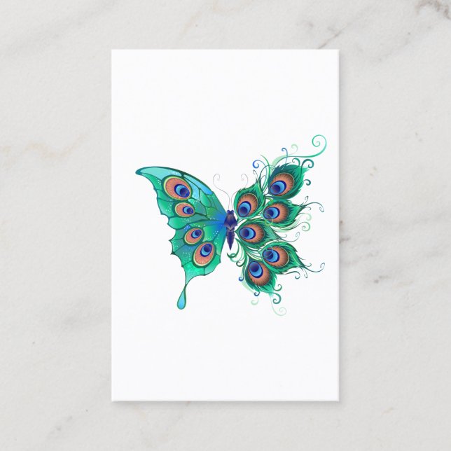 Butterfly with Green Peacock Feathers Discount Card (Front)
