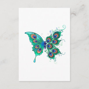 Butterfly with Green Peacock Feathers Enclosure Card