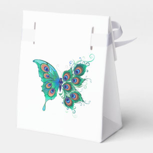 Butterfly with Green Peacock Feathers Favor Box