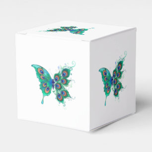 Butterfly with Green Peacock Feathers Favor Box