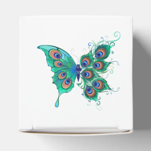 Butterfly with Green Peacock Feathers Favor Box