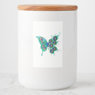 Butterfly with Green Peacock Feathers Food Label