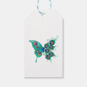 Butterfly with Green Peacock Feathers Gift Tags