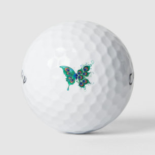 Butterfly with Green Peacock Feathers Golf Balls