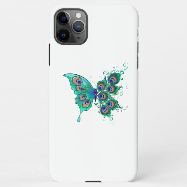 Butterfly with Green Peacock Feathers iPhone Case (Back)