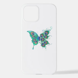 Butterfly with Green Peacock Feathers iPhone 12 Case