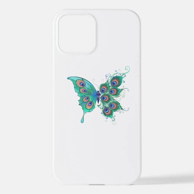 Butterfly with Green Peacock Feathers iPhone Case (Back)