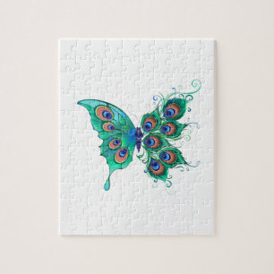 Butterfly with Green Peacock Feathers Jigsaw Puzzle