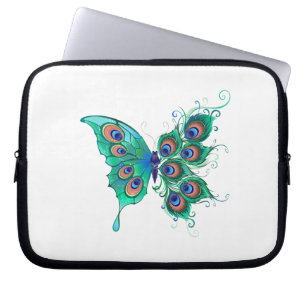Butterfly with Green Peacock Feathers Laptop Sleeve