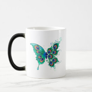 Butterfly with Green Peacock Feathers Magic Mug