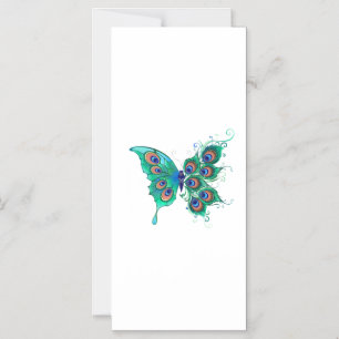 Butterfly with Green Peacock Feathers Magnetic Invitation