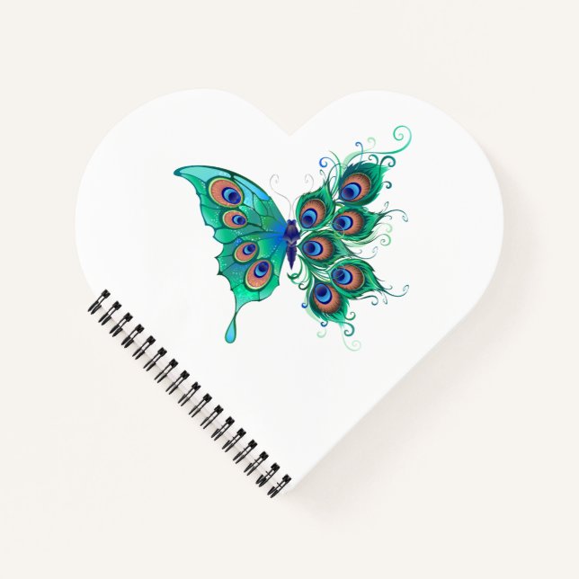 Butterfly with Green Peacock Feathers Notebook (Front)
