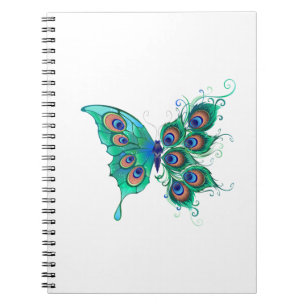 Butterfly with Green Peacock Feathers Notebook