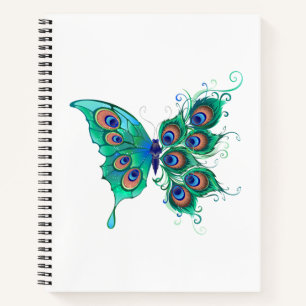 Butterfly with Green Peacock Feathers Notebook
