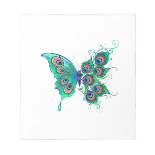 Butterfly with Green Peacock Feathers Notepad
