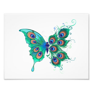 Butterfly with Green Peacock Feathers Photo Print