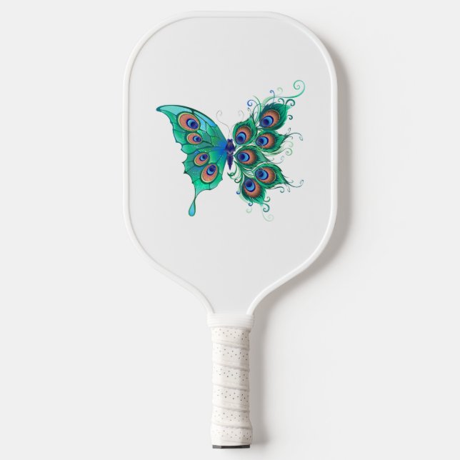 Butterfly with Green Peacock Feathers Pickleball Paddle (Front)
