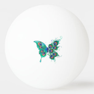 Butterfly with Green Peacock Feathers Ping Pong Ball