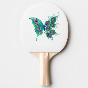 Butterfly with Green Peacock Feathers Ping Pong Paddle