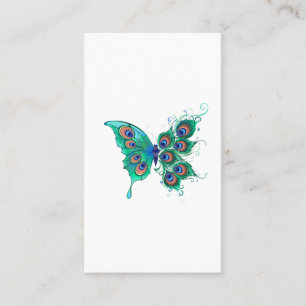 Butterfly with Green Peacock Feathers Place Card