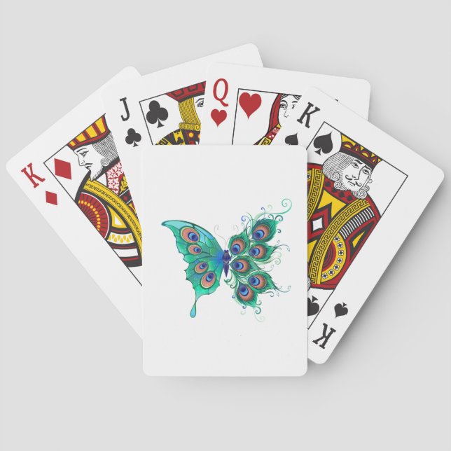 Butterfly with Green Peacock Feathers Playing Cards (Back)