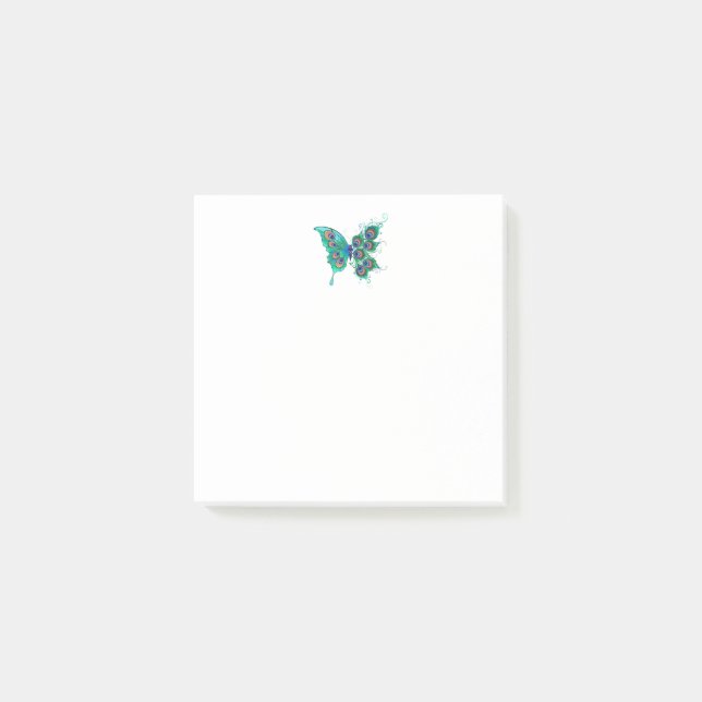 Butterfly with Green Peacock Feathers Post-it Notes (Front)