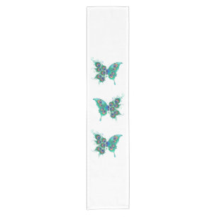 Butterfly with Green Peacock Feathers Short Table Runner