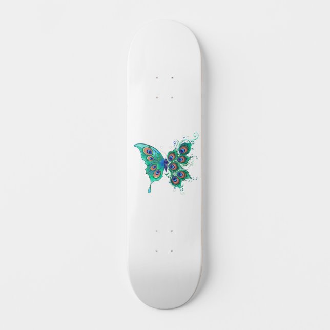 Butterfly with Green Peacock Feathers Skateboard (Front)