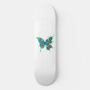 Butterfly with Green Peacock Feathers Skateboard