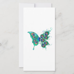 Butterfly with Green Peacock Feathers Thank You Card