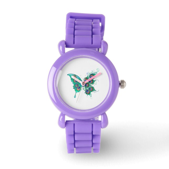 Butterfly with Green Peacock Feathers Watch (Front)