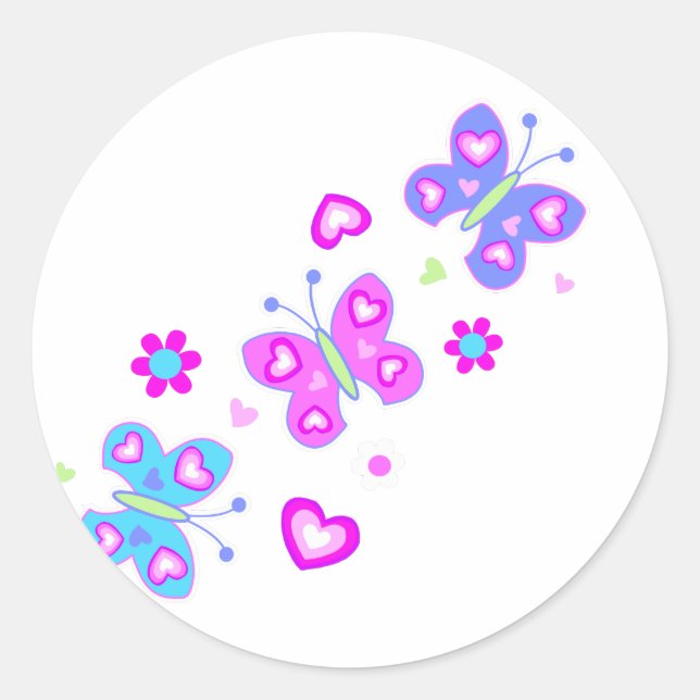 butterfly with hearts classic round sticker (Front)