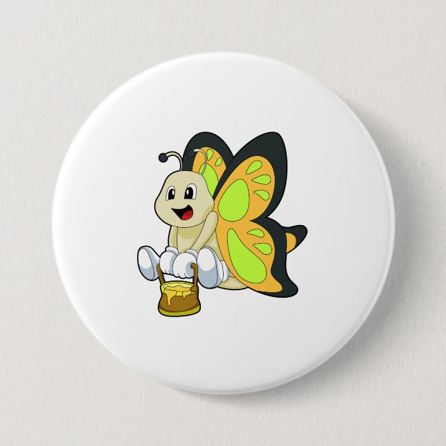 Butterfly with Honey 3 Inch Round Button (Front)
