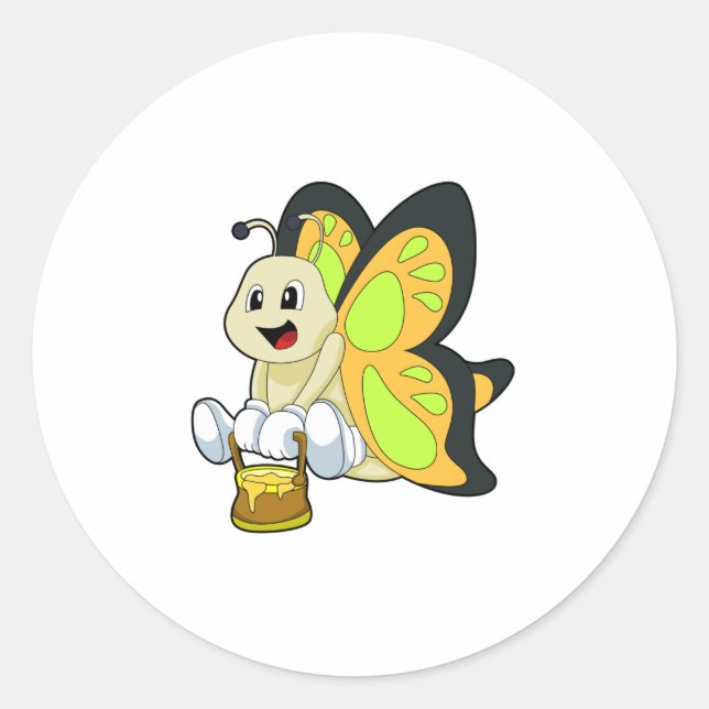 Butterfly with Honey Classic Round Sticker (Front)