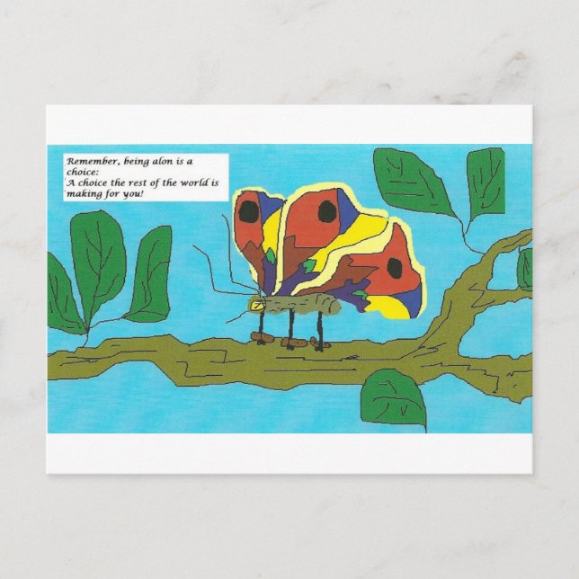 Butterfly with humerous comments on relationships. postcard (Front)