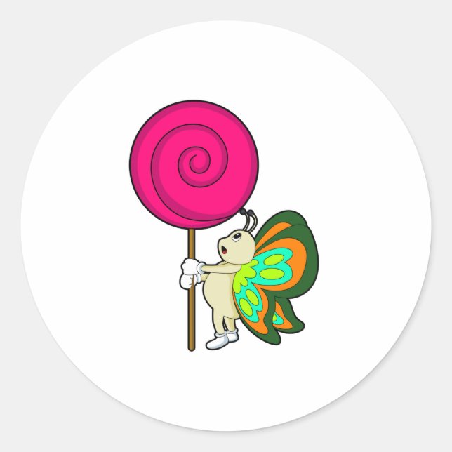 Butterfly with Lollipop Classic Round Sticker (Front)