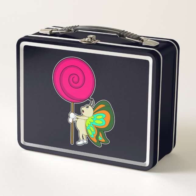 Butterfly with Lollipop Metal Lunch Box (Front)