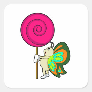 Butterfly with Lollipop Square Sticker