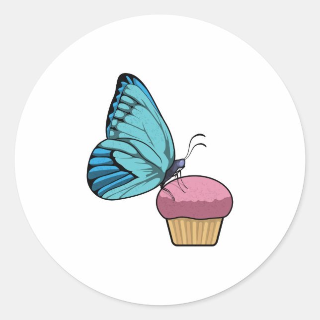 Butterfly with Muffin Classic Round Sticker (Front)