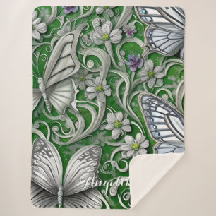 Butterfly with Personalized Name and Glitter Sherpa Blanket