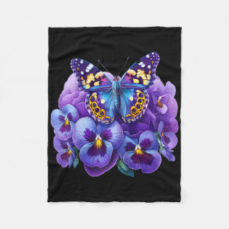 Butterfly With Purple Flowers Pansy Dementia Heime Fleece Blanket