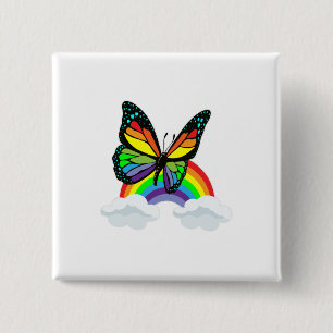 Butterfly with Rainbow 2 Inch Square Button