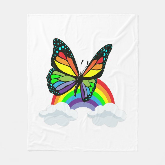 Butterfly with Rainbow Fleece Blanket (Front)